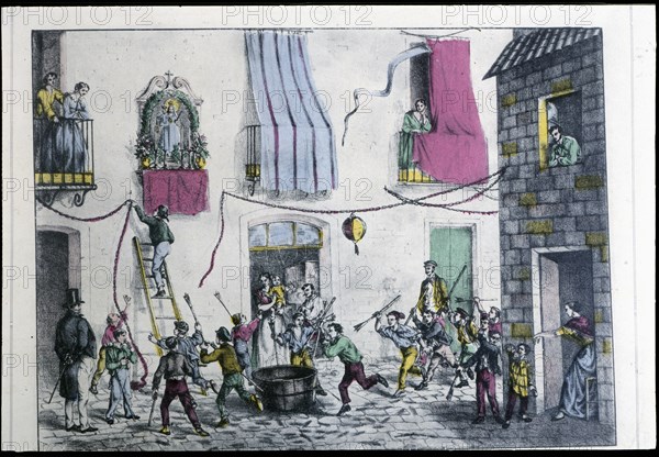 Neighborhood party in Barcelona, 1860. Creator: Puiggari, Ramón (1820-1894).