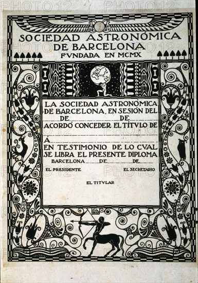 Diploma model of the Astronomical Society of Barcelona, 1910.  Creator: Ivori (Joan Vila Pujol, known as) (1890-1947).