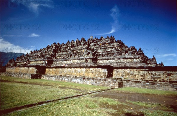 Buddhist stupa with pyramid-shaped silhouette..., built in the Mahayan tradition between 750-850. Creator: Unknown.