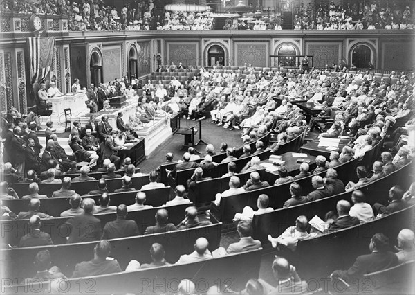 Wilson Delivering Address On Foreign Affairs, 1917. Creator: Harris & Ewing.