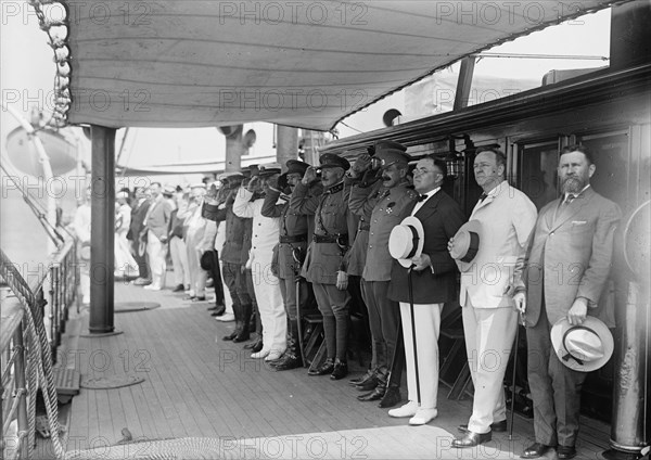 Josephus Daniels in Group On Ship, 1917 or 1918. Creator: Harris & Ewing.