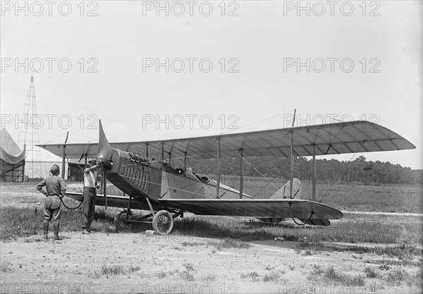 Langley Field, Va. - Curtis Jn4D Plane, with Olmstead Propeller And Ackerman Wheels, 1917. Creator: Harris & Ewing.