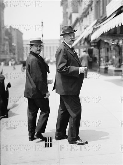 Lewis Cass Ledyard, Lawyer - Right, with News Corner, 1914. Creator: Harris & Ewing.