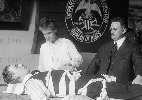 Mrs. Van H. Manning, U.S. Bureau of Mines, Left, Mine Rescue Methods, 1917. Creator: Harris & Ewing.