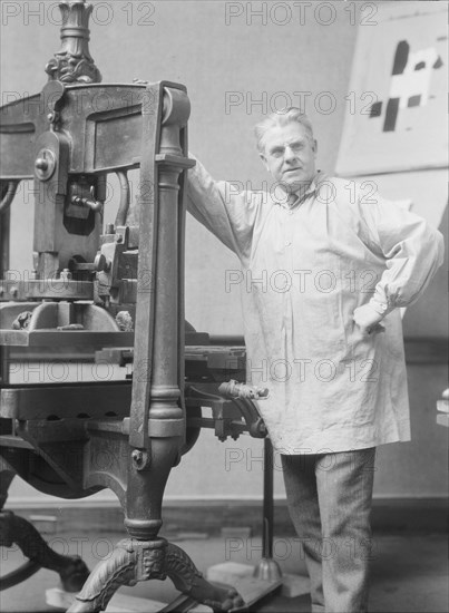 Goudy, Frederick, Mr., at his printing press, 1924 Mar. 15. Creator: Arnold Genthe.