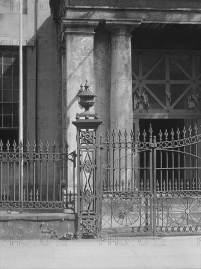 Bank of Louisiana wrought iron fence, 344 Royal Street, New Orleans, between 1920 and 1926. Creator: Arnold Genthe.