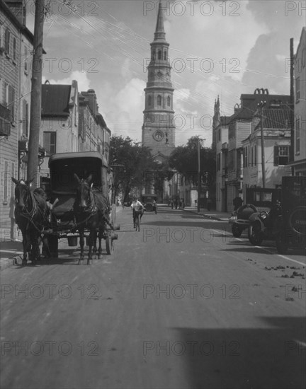 [View looking north down Church Street] to St. Philip's Church, Charleston, South Ca..., c1920-1926. Creator: Arnold Genthe.