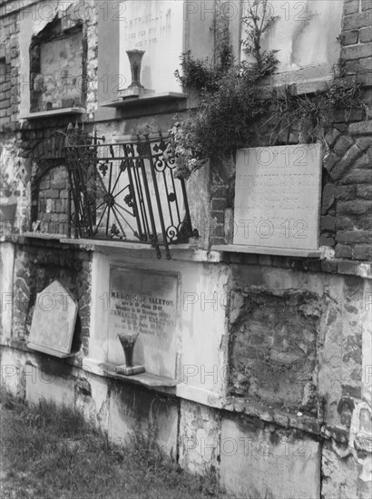 Wall tombs of the old St. Louis Cemetery, New Orleans, between 1920 and 1926. Creator: Arnold Genthe.