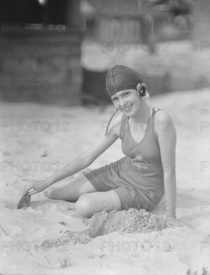 Miss Marguerite Churchill, at the beach, 1923 July. Creator: Arnold Genthe.