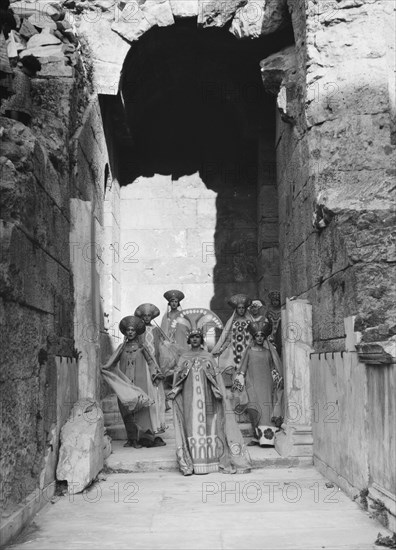 Kanellos dance group at ancient sites in Greece, 1929. Creator: Arnold Genthe.