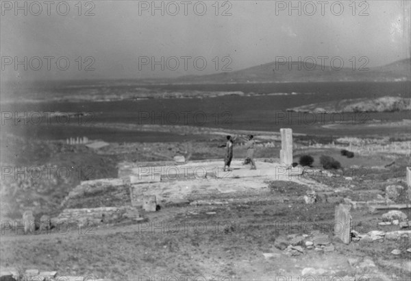 Kanellos dance group at ancient sites in Greece, 1929. Creator: Arnold Genthe.