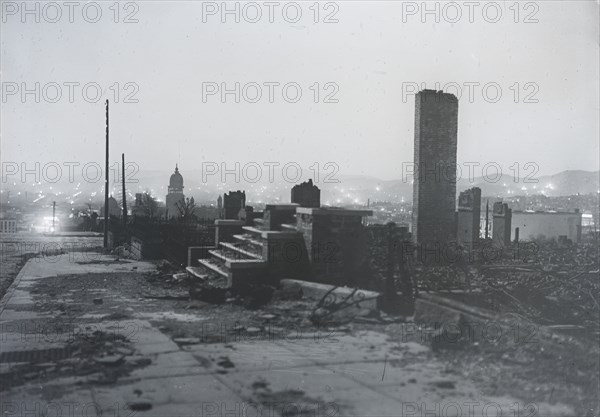 Steps that lead to nowhere (after the fire), 1906 Apr. Creator: Arnold Genthe.