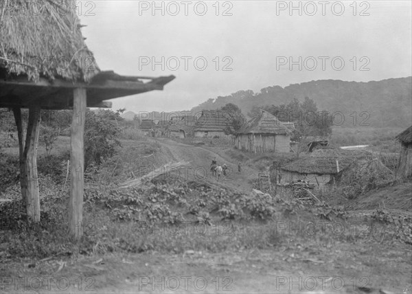 View of Ainu village, 1908. Creator: Arnold Genthe.