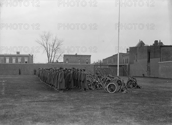 Marine Corps, U.S.N. Machine Gun Unit Demonstration at Ball Park, 1917. Creator: Harris & Ewing.