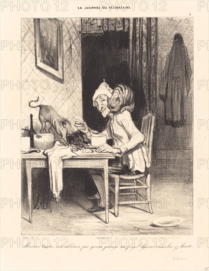 Monsieur Coquelet partage son déjeuner, 1839.  Creator: Honore Daumier.
