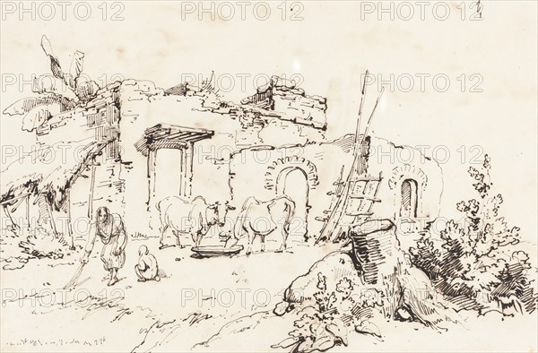 A Village Scene in India [verso], 1814/1824. Creator: George Chinnery.