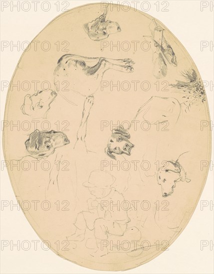 Studies of Dogs and a Seated Boy [recto], c. 1840-1850. Creator: James Goodwyn Clonney.