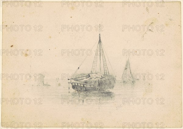 Boats at Anchor, 1838. Creator: James Goodwyn Clonney.