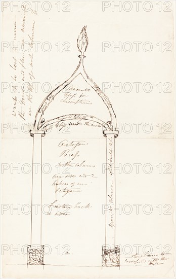 Sketch of Octagon Recess with Columns. Creator: George Cruikshank.