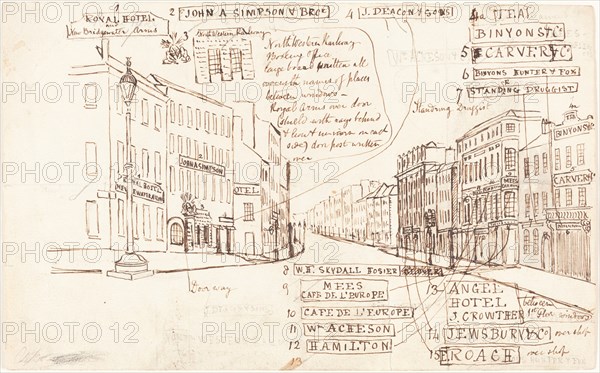 Street Perspective with Places of Business Labeled. Creator: George Cruikshank.