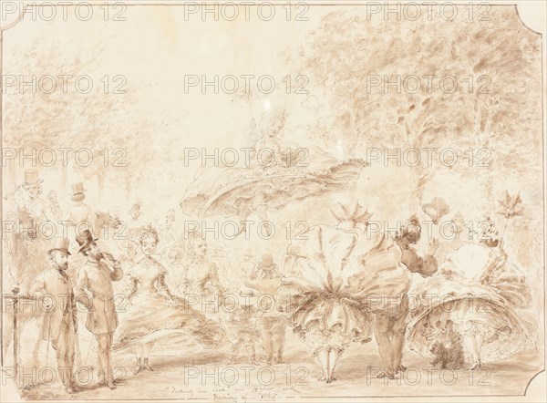 Taking the Air in Hyde Park [verso], 1865. Creator: George Cruikshank.