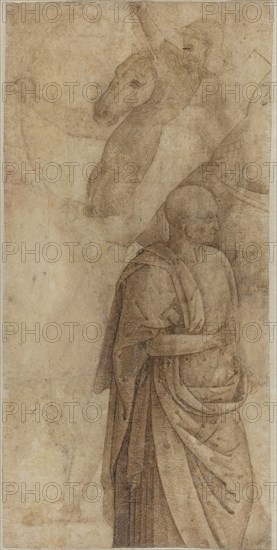 Rider and Standing Draped Man, after the Antique [verso], c. 1500. Creator: Perugino.