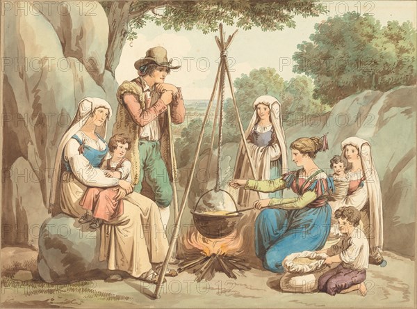 A Peasant Family Cooking over a Campfire. Creator: Bartolomeo Pinelli.