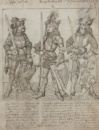 Joshua, King David and Judas Maccabeus, 1492. Creator: Master of the Strassburg Chronicle.