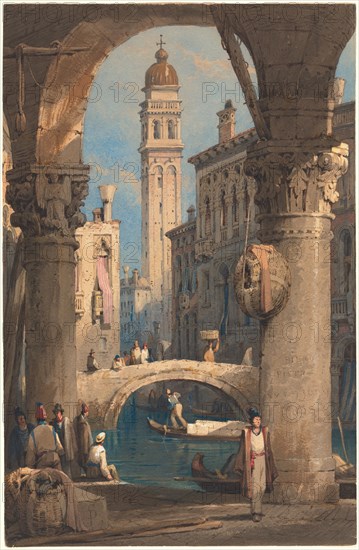 San Giorgio dei Greci, Seen from an Arcade, 1824/1829. Creator: Samuel Prout.