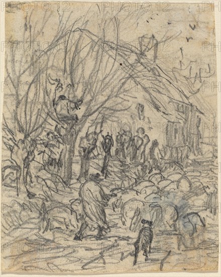 A Flock of Sheep before a Farmhouse. Creator: Theodore Rousseau.