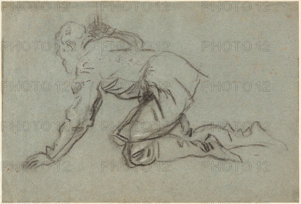 A Kneeling Man Holding a Staff [recto], mid 1550s. Creator: Jacopo Tintoretto.