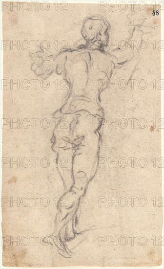 A Striding Youth with His Arms Raised, Seen from Behind, c. 1579. Creator: Jacopo Tintoretto.