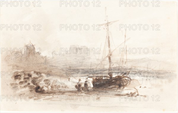 Sailboat on a Beach, first half 19th century. Creator: John Varley I.