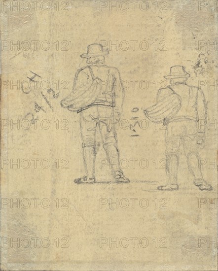 Two Studies of a Figure Holding a Basket [verso]. Creator: John Varley I.