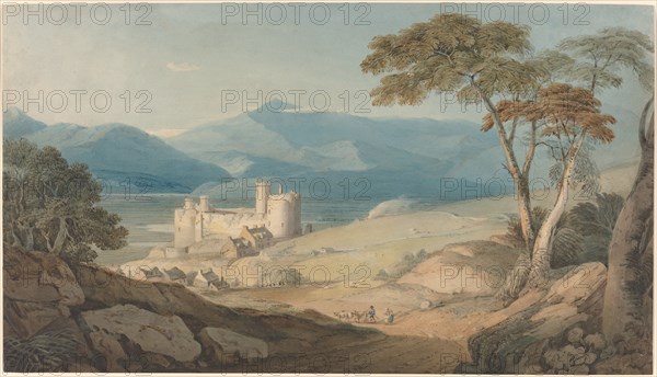 Harlech Castle and Snowdon, c. 1805. Creator: John Varley I.