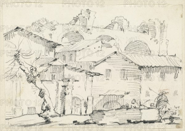Houses on the North Side of the Forum with the Basilica of Maxentius Beyond, 1746/1749. Creator: Joseph-Marie Vien the Elder.