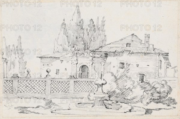 House and Trees across a Garden Wall, 1744/1750. Creator: Joseph-Marie Vien the Elder.