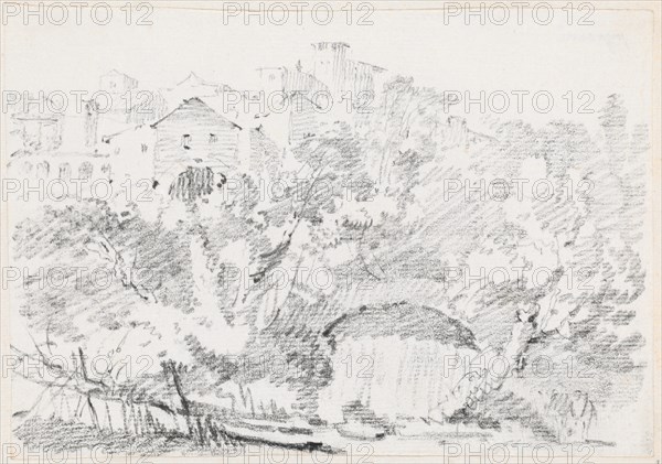 A Waterfall near a Hilltown in Italy, 1744/1750. Creator: Joseph-Marie Vien the Elder.