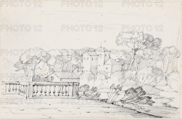 Terrace by a River with a Villa and Trees Beyond, 1744/1750. Creator: Joseph-Marie Vien the Elder.