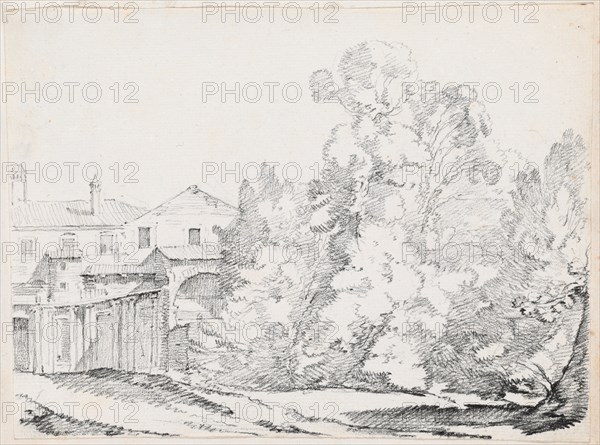 Trees Screening a House Built on Ancient Ruins, 1744/1750. Creator: Joseph-Marie Vien the Elder.