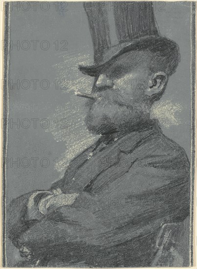 Man in Top Hat, Smoking a Cigar, late 19th century. Creator: Robert William Vonnoh.