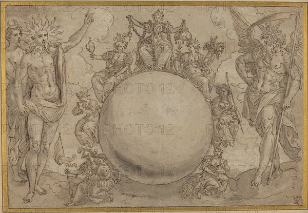 Apollo, Diana, and Time with the Cyclic Vicissitudes of Human Life, c. 1561. Creator: Martin de Vos.