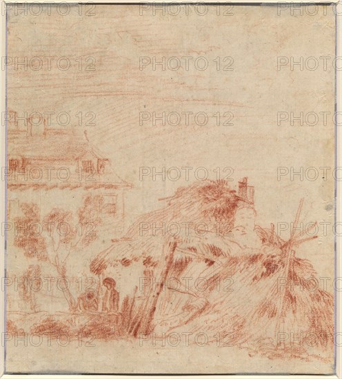 View of a House, a Cottage, and Two Figures [verso], 1718/1719. Creator: Jean-Antoine Watteau.