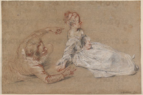 A Man Reclining and a Woman Seated on the Ground, c. 1716. Creator: Jean-Antoine Watteau.