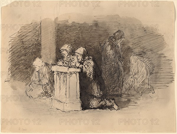 Praying Figures in a Church, Florence, c. 1824/1827. Creator: Robert Walter Weir.