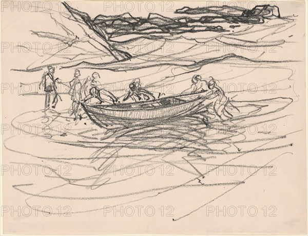 Launching the Life Boat, c. 1930s. Creator: Charles Herbert Woodbury.