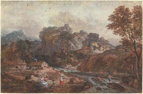 Mountain Landscape with Washerwomen and a Fisherman, 1762/1765. Creator: Francesco Zuccarelli.