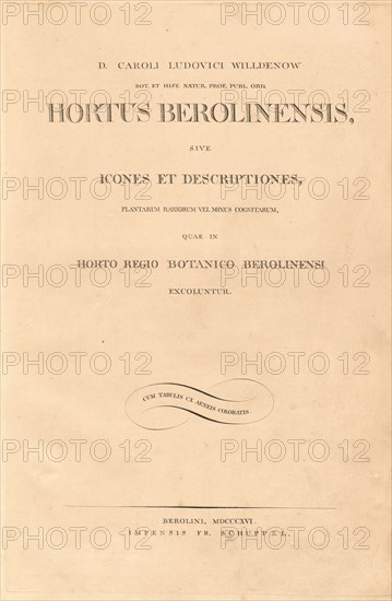 Hortus Berolinensis, 1816. Creators: Carl Ludwig Willdenow, Friedrich Guimpel.