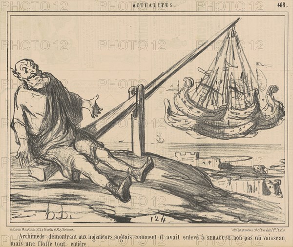 Archimède démontrant aux ingènieurs anglais ..., 19th century. Creator: Honore Daumier.