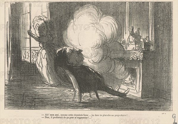 Ah! mon ami, comme cette cheminée fume ..., 19th century. Creator: Honore Daumier.